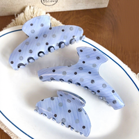 Pince à cheveux coréenne en PVC à pois bleus pour femme – Grandes et moyennes tailles, pince requin douce pour chignons et coiffures mi-hautes, accessoire capillaire