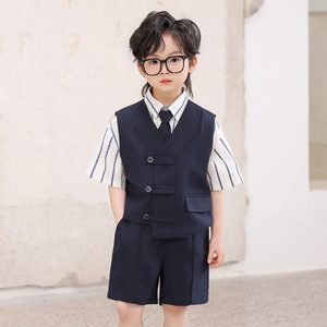 Ensemble gilet sans manches style occidental pour enfants ZC022, couleur unie, polyester, <span class=keywords><strong>chic</strong></span>, tenue d'été, <span class=keywords><strong>costume</strong></span> pour garçon d'un an - Product Image 3