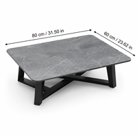 Table basse rectangulaire moderne et contemporaine, finition marbre gris ciment, structure en fer, meubles de salon
