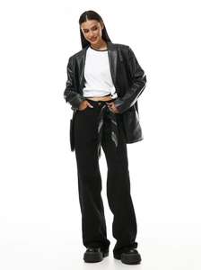 Jeans décontractés pour femmes, coupe bootcut, noir clair, taille mi-haute, denim non extensible - Product Image 3