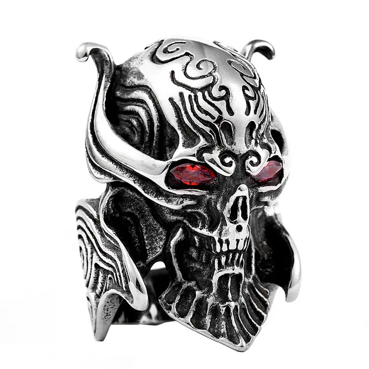 Cool Hannya Ring Huge War Skull Garo ring Retro Stainless Steel Japan Biker Man Jewelry Japanese super hero ring Evil Oni Noh