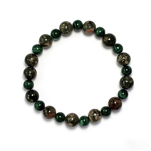 <span class=keywords><strong>Bracelet</strong></span> en quartz rutilé vert rare de 8 mm, <span class=keywords><strong>perles</strong></span> de malachite de 6 mm, cristal de guérison pour la vitalité, compatible avec le style <span class=keywords><strong>Swarovski</strong></span> - Product Image 1