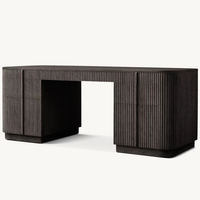 Bureau vintage en bois massif noir de style américain, bureau Mulholland à 7 tiroirs, table d'étude, mobilier de bureau pour villa