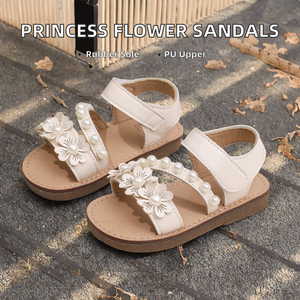 Sandalias Planas de Princesa para Niñas, Moda de Verano, Flores, Perlas, Cierre de Gancho y Bucle, Parte Superior de PU, Suela de Goma, Modelo DSYX 3.14 - Product Image 2
