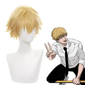 Wholesale Chainsaw Man Wig Cosplay 30cm Short Blonde Denji Peluca Synthetic Anime Heat Resistant Hair Wigs