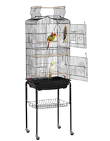 Grande volière sur roulettes avec support, mangeoire, plateau et cage de reproduction, design de toit élégant, grande cage à oiseaux