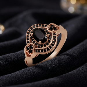 Bague de fiançailles Gourik en argent 925 plaqué or rose, ovale, avec spinelle noire sertie, design vintage, pour femme - Product Image 3