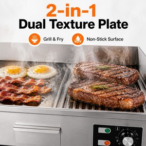 Plancha Eléctrica Comercial, Mitad Plana y Mitad Acanalada, 4.4kW 220V, Control Dual, para Hamburguesas, Filetes, Tocino, Cocina de Restaurante - Product Image 2
