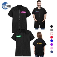 Vêtements de travail imperméables pour toilettage d'animaux avec logo personnalisé, blouse de toiletteur pour chien à manches courtes, uniforme de barbier antistatique avec poche zippée intégrale