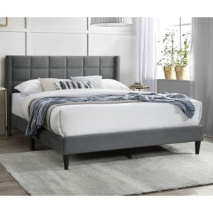 DB Elegant 1PC Queen Size Bedframe con diseño de caja tapizada Cabecero Modern Grey Brushed Linen Bed - Product Image 4
