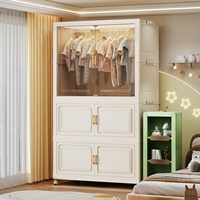 Armoire de rangement pliable en plastique avec portes transparentes et roulettes pour le rangement des vêtements