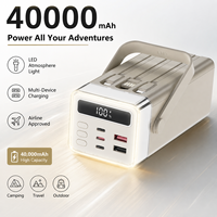 Batterie externe grande capacité multi-sorties avec éclairage d'ambiance pour le camping et les voyages, chargeurs portables 40000 mAh