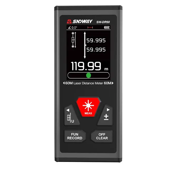 Hızlı ölçüm için 2 dahili kabarcık seviyesi ile SNDWAY SW-DR60 / SW-DR100 çift lazer mesafe ölçer