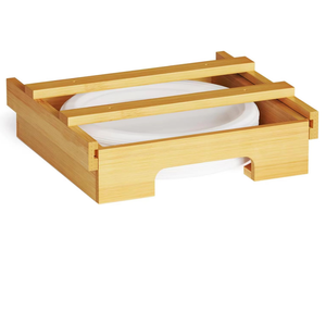 Grosir Dispenser piring kertas 10 inci bambu, dudukan piring bambu di bawah lemari, tempat Dispenser piring vertikal di meja dapur - Product Image 1
