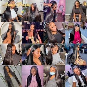 Pelucas de cabello humano con encaje frontal transparente 13x4, <span class=keywords><strong>peluca</strong></span> Frontal de encaje recto brasileño para mujeres negras, pelucas con cierre de encaje prearrancado - Product Image 6