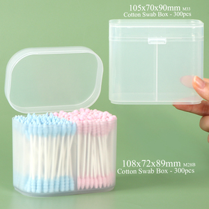 YUZMEI Boîte de 300 cotons-tiges en plastique, support pour cotons-tiges, boîte de rangement pour cotons-tiges, lingettes pour ongles, démaquillant de <span class=keywords><strong>voyage</strong></span>, étui de rangement pour tampons démaquillants - Product Image 1