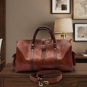 Sac de voyage classique en cuir véritable pour homme, avec poignée souple, fermeture éclair, style durable - Product Image 2