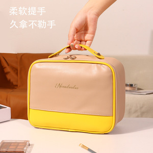 Bolsa de maquillaje para mujer de gran capacidad con divisiones, estuche de almacenamiento de viaje impermeable para cosméticos, mango suave, 26x10x20cm - Product Image 2