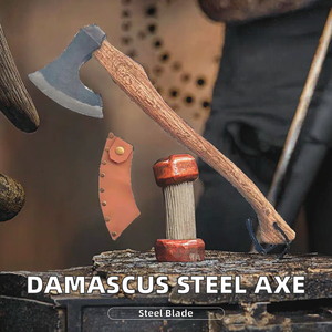 Hacha de Acero de Damasco de Alta Calidad con Espiga Plana, Mango de Madera, Logotipo Personalizado, Grado Industrial, 550mm, Herramientas para Camping y Caza, Uso Privado - Product Image 2