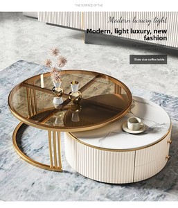 Set di Tavolini <span class=keywords><strong>da</strong></span> Caffè in Marmo e Legno di <span class=keywords><strong>Design</strong></span> Moderno e Lussuoso per Soggiorno, <span class=keywords><strong>Arredamento</strong></span> Fluttuante Elegante e Alla Moda - Product Image 5