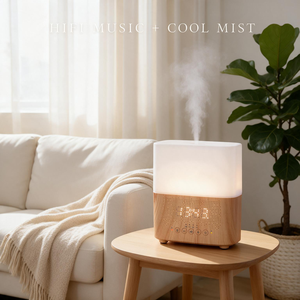 Diffuseur d'arômes ultrasonique à effet bois avec horloge numérique, veilleuse colorée, haut-parleur Bluetooth, humidificateur d'huiles essentielles silencieux - Product Image 1