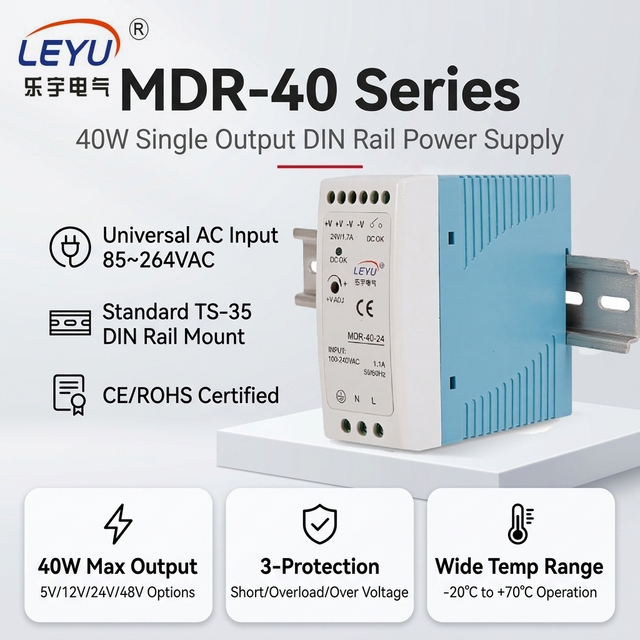 40W Din Rail Power Supply Plastic case AC DC SMPS Single Input 100-240V Output 5V 12V 15V 24V 36V 48V Adjustable for Smart Home