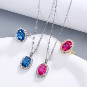 Ensemble de bijoux élégants et simples en cuivre écologique au design minimaliste, avec zircon bleu et rouge 8*12mm, pour femmes, à porter au quotidien - Product Image 1