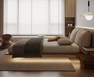 Marco de cama de estilo nórdico, cama de cuero, estilo nórdico, luz led de lectura de madera, mesita de noche para el hogar - Product Image 3