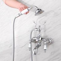 Ensemble de robinets de bain de style européen antique, robinet de douche rétro en laiton mural avec poignée en céramique
