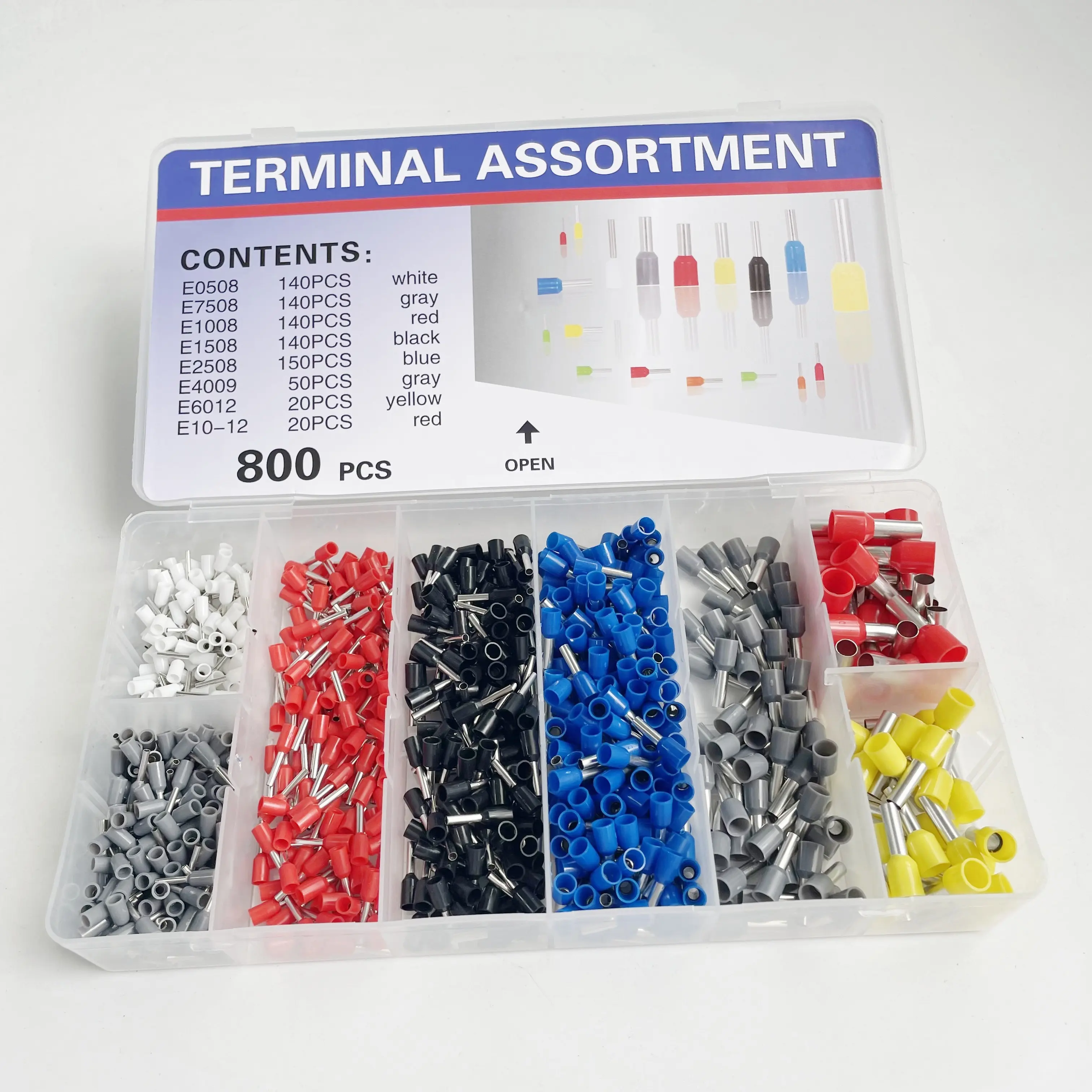 800PCS Wire Ferrules Kit 0.25-10mm2 Insulated Terminal Blocks Connectors E7508 E1508 E6012 E2508 Crimp Terminals Assortment Set