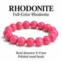 Bracelet en perles rondes de rhodonite rose naturelle, bijoux en pierres précieuses polies, bracelet extensible pour femmes