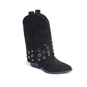 Bottes d'équitation mi-mollet polyvalentes et tendance 2025 – Nouvelle collection automne/hiver/été – Style rétro froncé à bout pointu avec fermeture éclair métallique - Product Image 6