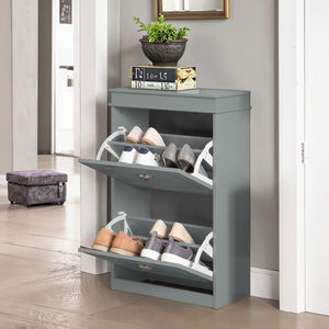 <strong>Shoe</strong> Rack Cabinet 2 Flip Drawers, Slim <strong>Shoe</strong> Storage Unit for Hallway, Entryway, Corridor, <strong>Small</strong> Spaces Wooden <strong>Cupboard</strong> Grey - Product Image 1