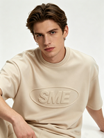 Camiseta de Algodón Personalizada con Hombros Caídos, Camiseta Oversize con Estampado 3D, Cuello Redondo, Manga Corta, Corte Holgado para Hombre