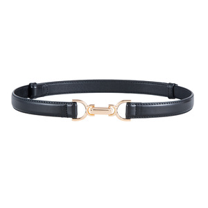 Ceinture Tiyo fine en cuir véritable noir verni avec boucle dorée, style élégant et léger pour jupes et pantalons, longueur 93 cm, été - Product Image 1