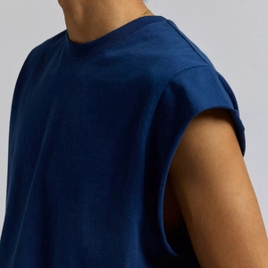 Custom Streetwear Raw Edge Sports T-<strong>shirts</strong> Cropped Boxy Fit O Neck Sleeveless Solid Cutoff Muscle Tee