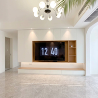 Meuble TV Mid-Century en Noyer avec LED, Console Murale Multimédia Moderne, Taille Personnalisée pour Salon, Flottant