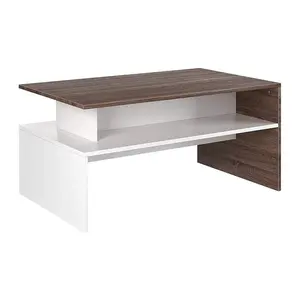 Living Room Wooden Center Tea Coffee Table with 2 Shelves Modern Storage Display Unit