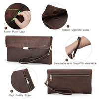 Pochette Homme en Cuir Véritable Tanné Végétal Contact's avec Blocage RFID et Fermoir à Poussoir pour Voyage Quotidien