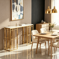 Table console de luxe en métal doré avec plateau en marbre, design moderne pour entrée, couloir, salon et usage hôtelier