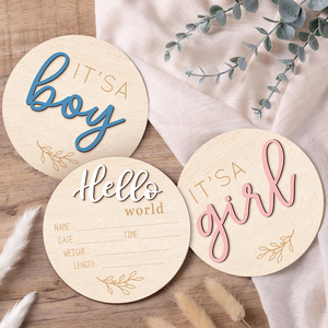 Targa in <span class=keywords><strong>Legno</strong></span> Incisa Moderna 'Hello World' per Annuncio Nascita, Carta per Traguardi del Bambino - Product Image 2