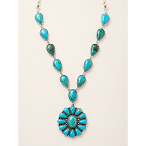 Natural Turquoise Gemstone <b>Sterling</b> <b>Silver</b> Statement <b>Necklace</b> with Floral Pendant for <b>Women</b> Jewelry Gift Daily Wear - Product Image 1