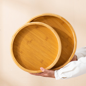 Round Bamboo <b>Tray</b> With Handle Natural Color For Tea Breakfast Snack Serving Home Use Hotel Coffee <b>Storage</b> <b>Tray</b> - Product Image 4