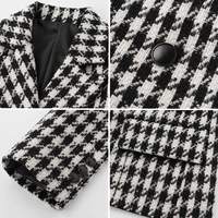 OUDINA Blazer en tweed pour femme grande taille, manches longues, dos ajouré, à carreaux, boutonné, tissé, style haute couture, formel de bureau
