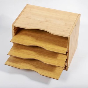 Bicheng Bamboo Desktop <b>File</b> Organizer 4 Tier Adjustable Office Document <b>Storage</b> Minimalist Style Home Office Use - Product Image 2