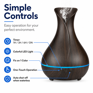 Diffuseur d'huiles essentielles ultrasonique 500 ml à grain de bois foncé, humidificateur, autonomie 12h, LED 7 couleurs, minuterie, arrêt automatique, sans BPA, OEM - Product Image 3