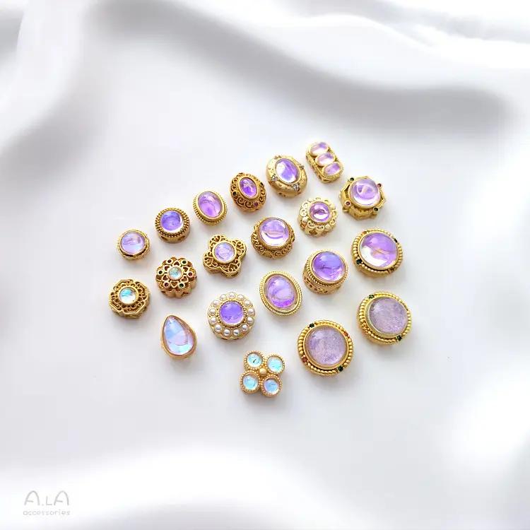 Luxo 14k Banhado A Ouro Inlay Resina Septo Bead Pulseira Colorido Beads Encantos Bonito Para Diyjewelry Fazendo