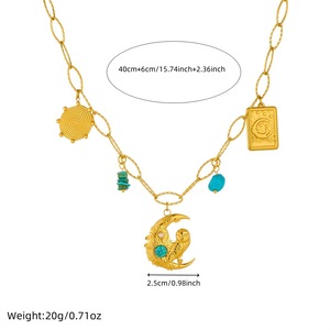 Gold Plated Vintage Turquoise Inlaid Moon Owl Pendant Clavicle Chain Necklace Themed Pendants Gift Jewelry - Product Image 4