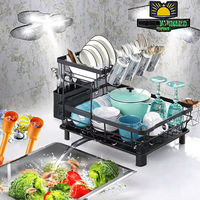 Égouttoir à vaisselle double niveau en métal pour évier de cuisine, moderne, multifonctionnel, sur pied, avec panier à baguettes, non pliable