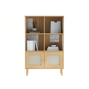 Libreria Senja in Legno Massello 35.4x13.8x51.2 Marrone Effetto Rattan, Scaffale con Scomparti, Arredamento per Soggiorno - Product Image 1